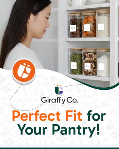 GIRAFFYCO Glass Food Storage Jars with Airtight Lids – Wide Mouth Pantry Containers, Thick BPA-Free Glass, Moisture & Insect Resistant, Customizable Labels Included – 38 oz (Set of 6) - size: Set of 6 - 38 oz