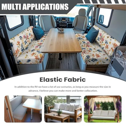 Boho Floral Butterfly Print RV Dinette Cushion Covers Camper Sofa Cushion Cover Stretchable RV Dinette Seat Covers 2Pcs with Backrest & Bench Cover 2Sets - color: Boho Floral Butterfly