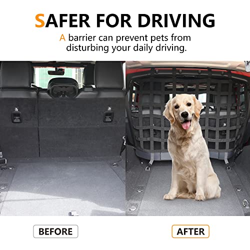 Pet Net Safety Dog Barrier for 2007-2026 Jeep Wrangler JK JL 4 Door Accessories, Behind Rear Seat Pet Dog Covers Trunk Cargo Isolation Liner Net for Jeep Wrangler