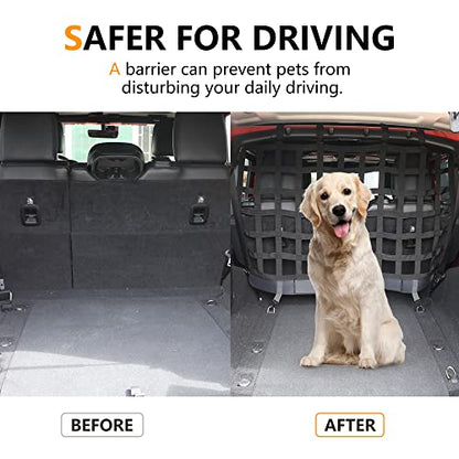 Pet Net Safety Dog Barrier for 2007-2026 Jeep Wrangler JK JL 4 Door Accessories, Behind Rear Seat Pet Dog Covers Trunk Cargo Isolation Liner Net for Jeep Wrangler