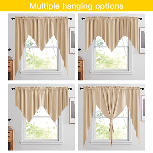 NICETOWN Room Darkening Rod Pocket Kitchen Tier Curtains - Tailored Scalloped Valance Swags (Biscotti Beige, 2 Pieces, 72 inches Wide Combined, 36 inches Long) - color: Biscotti Beige, size: 36"W x 36"L (Pack of 2)