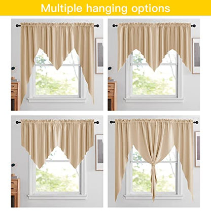 NICETOWN Room Darkening Rod Pocket Kitchen Tier Curtains - Tailored Scalloped Valance Swags (Biscotti Beige, 2 Pieces, 72 inches Wide Combined, 36 inches Long) - color: Biscotti Beige, size: 36"W x 36"L (Pack of 2)