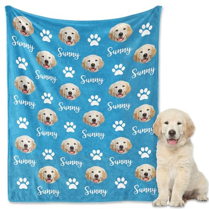 Personalized Dog Blanket, Customized Pet Blankets with Name Picture, Throw Blanket for Small Medium Large Dog Puppy Cat - color: B-blue