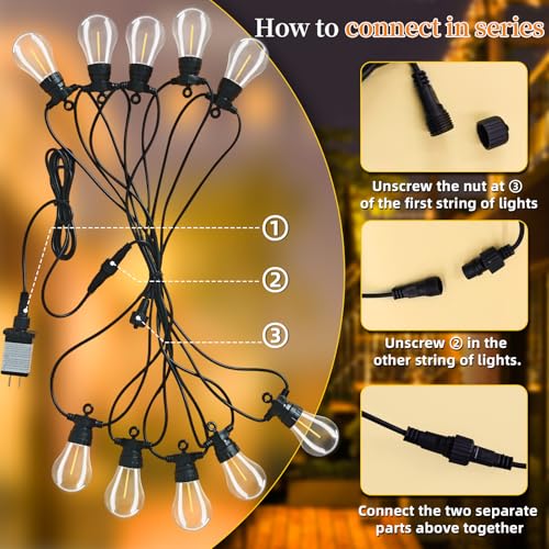 LED Outdoor String Lights with 20 Shatterproof Edison Bulbs, 39.4FT Commercial Grade Patio Lights, Replaceable Wick Outside Hanging Lights Waterproof for Porch, Deck, Garden, Backyard 2700K