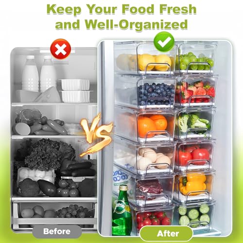 4-Pack Refrigerator Drawer Organizer Bins, Clear Stackable Pull Out Fridge Organizers and Storage Container, with Strainer Layer for Fruits, Vegetables, Drinks, Snack and Food - size: 4 Pack