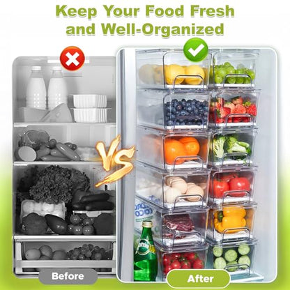 4-Pack Refrigerator Drawer Organizer Bins, Clear Stackable Pull Out Fridge Organizers and Storage Container, with Strainer Layer for Fruits, Vegetables, Drinks, Snack and Food - size: 4 Pack