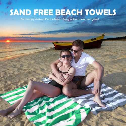 Your Choice Microfiber Beach Towel, Sand-Free Quick Dry Travel Towel, Oversized Compact Lightweight Recycled Towel for Pool Camping(67"x35"/60"x30") - color: L-live Green Stripes, size: Extra Large(67x35")