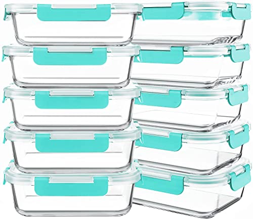 KOMUEE 10 Packs 30 oz Glass Meal Prep Containers,Glass Food Storage Containers with Lids,Airtight Lunch Bento Boxes, Microwave, Oven, Freezer and Dishwasher,Green - color: Green