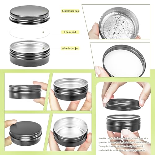 30Pack 2oz Tin Jars, 60ml Metal Tin cans, 2Ounce Aluminum tin can jar Containers with Screw Lid for Lotion Bars, Spices, Salve, Balms, Beard Balm, Toiletries, Creams, Samples, Makeup Cosmetic - color: Black 30pack