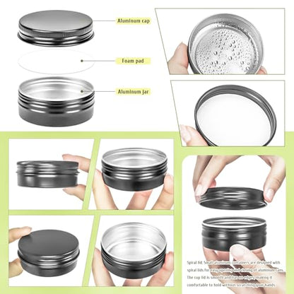 30Pack 2oz Tin Jars, 60ml Metal Tin cans, 2Ounce Aluminum tin can jar Containers with Screw Lid for Lotion Bars, Spices, Salve, Balms, Beard Balm, Toiletries, Creams, Samples, Makeup Cosmetic - color: Black 30pack