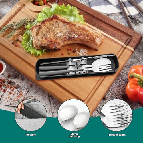Travel Utensils with Case, 2 Sets Reusable Utensils Set with Case, Camping Utensil Set, Portable Silverware Lunch Utensils Set for Work Camping School (Black,Green) - color: Black,Green