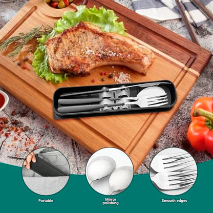 Travel Utensils with Case, 2 Sets Reusable Utensils Set with Case, Camping Utensil Set, Portable Silverware Lunch Utensils Set for Work Camping School (Black,Green) - color: Black,Green