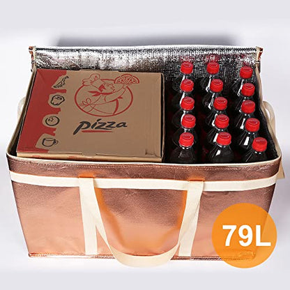 Bodaon Insulated Pizza Delivery Bags, XXX-Large Commercial Food Delivery Insulation Bag for Hot/Cold Food, Large Capacity Reusable Warming Bag, Gold, 1-Pack - color: Gold, size: XXX-Large