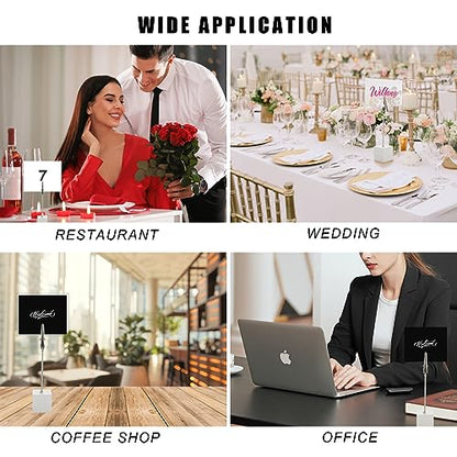 WOPPLXY 30 Pcs Place Card Holder Cube Photo Clips Holder with Alligator Clip, Table Number Holders Cube Base Memo Clips Holders for Wedding, Anniversary Party, Birthday Party, Restaurant - 4.7x1 Inch