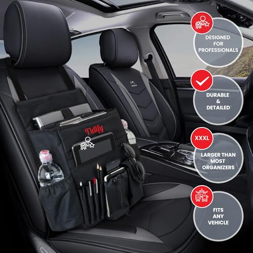 Tidify Car Front Seat Organizer [2025 UPDATED] with Dedicated Tablet and Laptop Storage Stabilizing Side Straps Soft Adjustable Shoulder Strap and Hardened Buckles Your Office Away from Office.