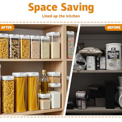 7-Piece Set of Airtight Food Storage Containers with Lids—Plastic Kitchen and Pantry Storage Jars, Ideal for Grains; BPA-Free Kitchen Storage Jars
