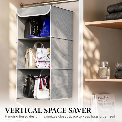 Simple Houseware 3-Shelf Hanging Closet Organizer, Fabric Storage Shelves with 57L Capacity, Gray - color: Grey