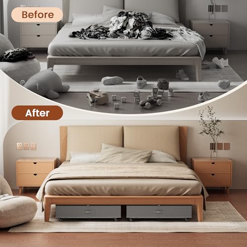 XXXL 78L Under Bed Storage with Wheels, Rolling Storage Containers with Clear Lid & Label, Heavy-Duty Metal Frame, Easy Pull-out, Underbed Storage Bins for Clothes, Shoes, Blankets, and Toys(2PACK) - size: With-wheels-78L-2pack