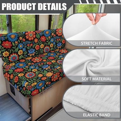 Flowewr Leaf Print Rv Sofa Cover Camper Dinette Cushion Covers, RV Cushion Slipcover Stretch Sofa Chair Cover Furniture Protector for RV Camper for Women - color: Flowewr Leaf Print