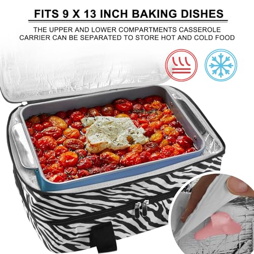esouler Double Insulated Casserole Carrier Bag Hot & Cold Food Carrier Bag Lasagna Holder Lunch Bag for Picnics, Parties, Travel, Fits 9 x 13 Inches Casserole Dish-Zebra - color: Zebra, size: 16x10x7.2 in