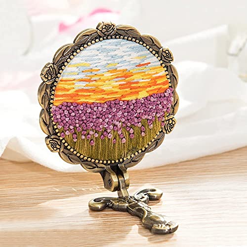 Rayberro DIY Embroidery Mirror Set,Sea of Flowers Needlework Handmade Craft Makeup Mirror Embroidery Hoop Color Threads Stitchwork for Beginners Starter Compact Mirror Crafts Gift for Women Unique - color: Embroidery