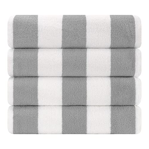 Cotton Paradise, Cabana Stripe Beach Towels 4 Packed, 30x60 inches Extra Large Pool Towels, Soft Absorbent Quick Dry, Light Gray - color: Light Gray