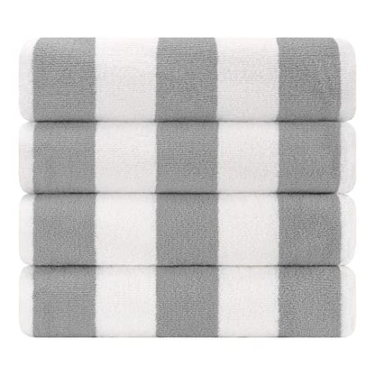 Cotton Paradise, Cabana Stripe Beach Towels 4 Packed, 30x60 inches Extra Large Pool Towels, Soft Absorbent Quick Dry, Light Gray - color: Light Gray