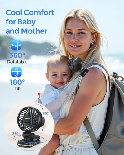 Mini Baby Fan with Clip for Carrier Stroller, Baby Essentials, Ultra Light 0.24 lb, Safe Gaps, Rechargeable 3-Speed Portable Fan, Beach Vacation Travel Essential Gear for Boys Girls, Registry Gifts