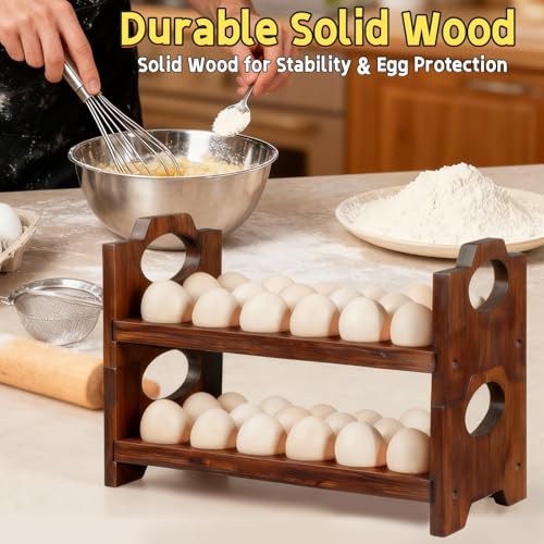 Wooden Egg Holder for Countertop,Holds 36 Eggs,2-Tier Farmhouse Egg Organizer for Fresh Eggs,Stackable Egg Storage Rack for Kitchen