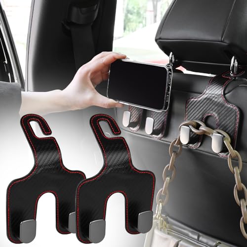 JEYODA Car Hooks for Purses and Bags,Flexible PU Vehicle Storage Hanger,Car Seat Back Organizer,Universal Hidden Multifunctional Headrest Hooks for Car，Home (Style 2-Carbon Fiber Black) - color: style 2-carbon fiber black
