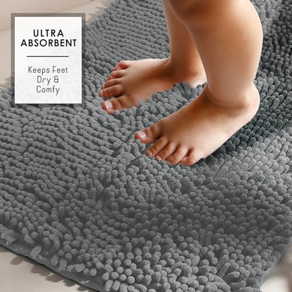 Hearth & Harbor Bathroom Rugs, Chenille Bath Mat - Machine Washable Bath Mats for Bathroom Non-Slip Backing Rubber, Quick Dry Bathroom Mat, 24 x 36 - Frost Grey - color: Frost Grey, style: 24 x 36