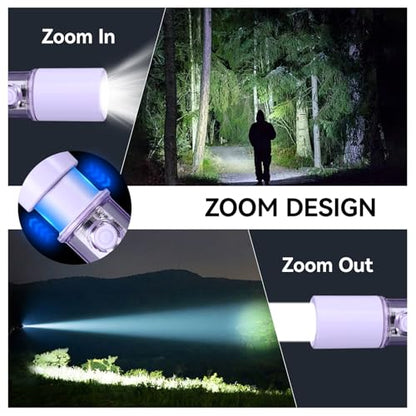 VAVOFO Purple LED EDC Flashlight - USB-C Rechargeable, Waterproof, Zoom Focus, 3 Modes, Red & Blue Emergency Strobe - Best for Outdoor, Tactical, and Survival Use - color: Pink