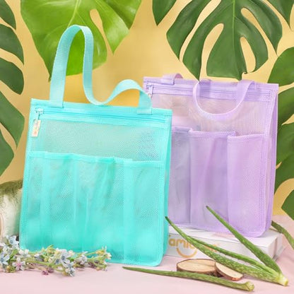 famichan Mesh Shower Caddy Portable, Gym Travel Camp Dorm Room Essentials for College Student Boy Girl, Bathroom Shower Bag - Blue - color: Blue