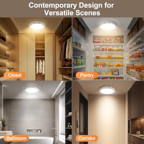 Yunaking Rechargeable Ceiling Light with Motion Sensor: Battery Operated LED Closet Light with Remote & Timing - Wireless Dimmable Magnetic Mount Shower Lamp for Bathroom/Stairs/Garage/Hallway - color: White