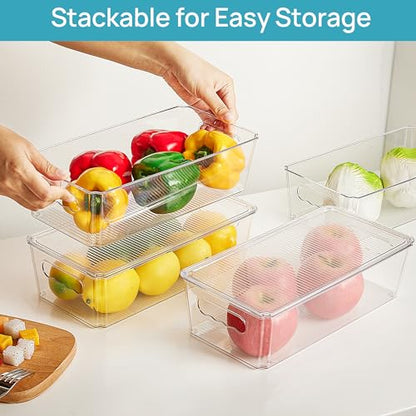 Vtopmart 8pcs Clear Organizers and Storage Bins with Lids, Stackable Plastic Storage Containers with Handles for Fridge, Freezer, Pantry, Cabinet, Kitchen Organization - size: With Lid