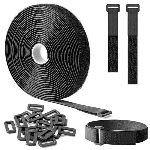 Trilancer 0.8''x 16Ft Reusable Cable Ties, Adjustable Hook and Loop Straps with 25 Buckles, Cut to Length, Ideal for Wire Management, Cord Organizer, and Cable Straps, Black - size: 0.8'' x 16Ft
