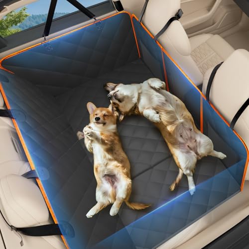 Truck Dog Seat Cover Back Seat, Hard Bottom Dog Hammock for Car, Waterproof Soft Pet Extender Travel Bed Supports 400lbs, Durable Platform Protector for Car,SUV, Tacoma Double Cab - color: Black Orange, size: M - Midsize Sedan / Pickup / Compact SUV