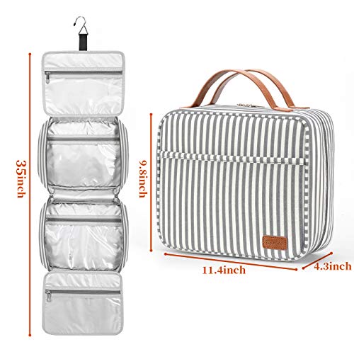 Bosidu Hanging Travel Toiletry Bag,Large Capacity Cosmetic Travel Toiletry Organizer for Women with 4 Compartments & 1 Sturdy Hook,Perfect for Travel/Daily Use/Christmas - color: M-grey