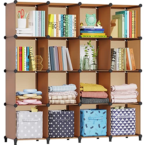 HOMIDEC Cube Storage Organizer 16-Cube Storage Shelf, Closet Organizer for Garment Racks, Closet Organizers and Storage with Metal Hammer, Bookshelf for Kids, (48.4 L x 12.2 W x 48.4 H Inches) - color: Brown, size: X-Large