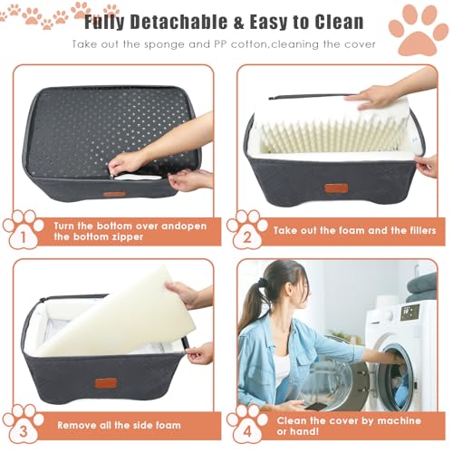 AlfaTok Memory Foam Booster Dog Car Seat for Medium Dogs Under 45 LBS, Elevated Pet Car Seat with Detachable Washable Cover, Anti-Slip Sturdy Dog Booster Seat with Seat Belt for Back Seat Travel - color: Grey