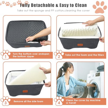 AlfaTok Memory Foam Booster Dog Car Seat for Medium Dogs Under 45 LBS, Elevated Pet Car Seat with Detachable Washable Cover, Anti-Slip Sturdy Dog Booster Seat with Seat Belt for Back Seat Travel - color: Grey