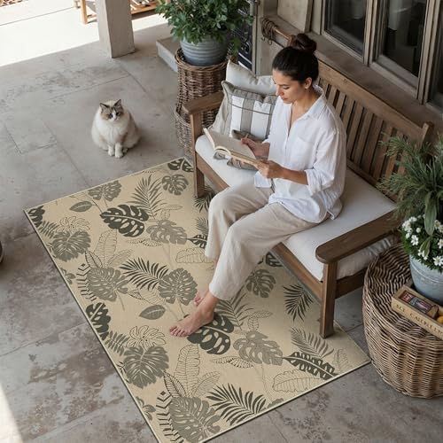 Easy Jute Rug Outdoor Indoor 4x6 Patio Mat Porch Entrance Light Brown Natural Non Slip Area Rug for Living Room Balcony Deck Camping Washable Textured Outside Carpet Doorway Backyard - color: Easy Jute | Light Brown, size: 4' x 6' (Rectangular)