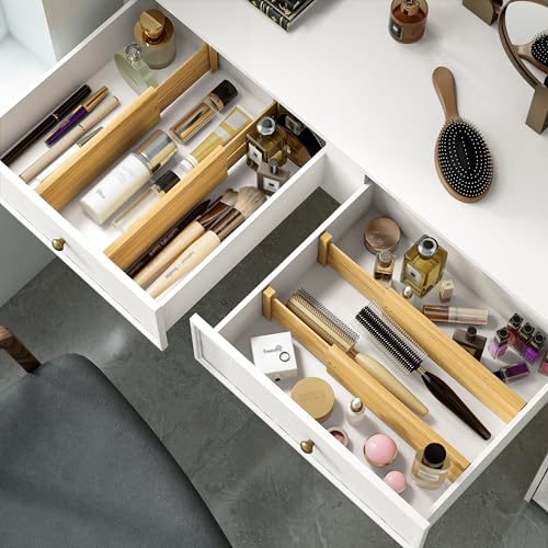 BAMEOS Bamboo Expandable Drawer Dividers – Fits 12.2"–17" Drawers, 4" Extra Deep Walls, Set of 4 | Tall Spring-Loaded Separator for Baby Dresser, Sock Drawer & Bathroom Cabinet - size: 4''H, 12.2''-17''L
