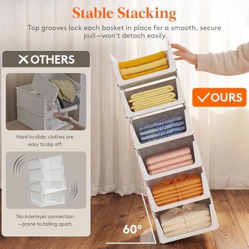 Lifewit 4 Pack Stackable Closet Organizers for Shelf, Plastic Clothes Storage Basket Bins for Wardrobe, Multifunctional Stacking Sweater Containers for Shelves, RV, Pantry, Kitchen, Dorm, 12.6" Wide - size: 16.5" Depth