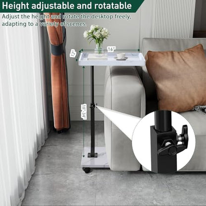C Table End Table Adjustable Height, 360°Swivel TV Tray Table for Small Spaces, Couch Tables That slide under, C Shaped Side Tables living room and bedroom for Sofa, Bed,Chair, Snack (1, White) - color: White