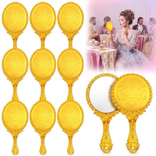 Qunclay 12 Pcs Vintage Gold Handheld Mirrors, Baroque Embossed Compact Makeup Mirror with Handle for Gold Themed Princess Party Favors, Weddings, Bridal Showers, Birthday Gifts, Travel - color: Gold