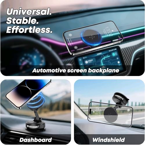 Car Phone Mount [108 LBS Strongest Suction & 3600 gf Strongest Magnetic] 360° Adjustable Magnetic Car Phone Holder for Car/Mirror/Smooth Surface,iPhone 17 Pro Max 16 15 14 Plus
