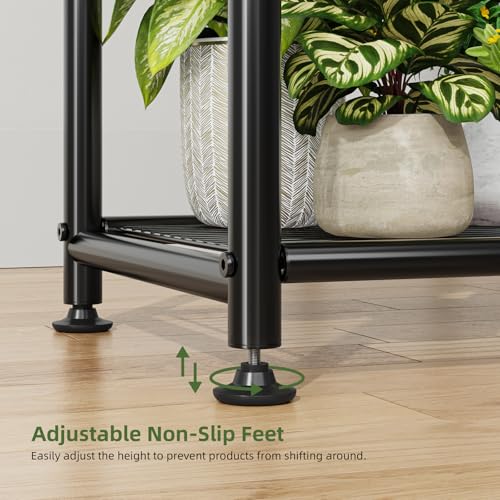 Ekisemio 5-Tier Plant Stands Outdoor with Hooks, Metal 63.5" Tall Plant Shelves Indoor for Hanging Planter, Black