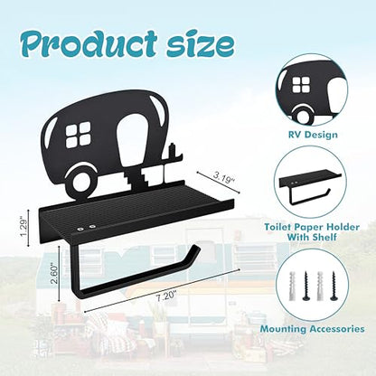 Camper Toilet Paper Holder with Shelf，Unique Bathroom Decor, Farmhouse Theme Bathroom Decor, Black
