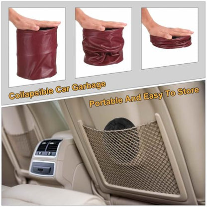 HARFINGTON 2 Packs Car Trash Can 0.9 Gallon Foldable Leak-Proof Garbage Organizer Portable Hanging Waterproof Truck Trash Bins for Van Automotive Vehicle Front Seat, Red - color: Red